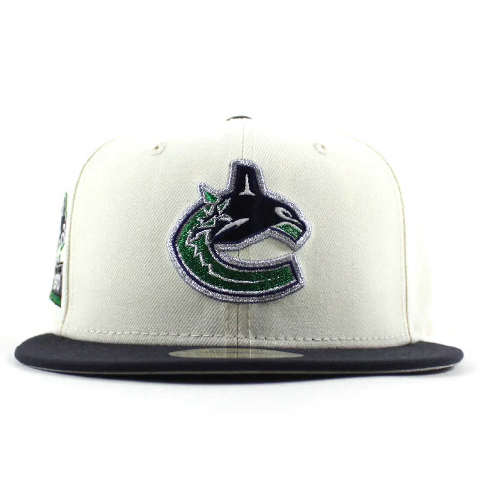 Vancouver Canucks 1970 Stadium Patch New Era 59Fifty Fitted Hat (Chrome White Navy Gray Under brim)