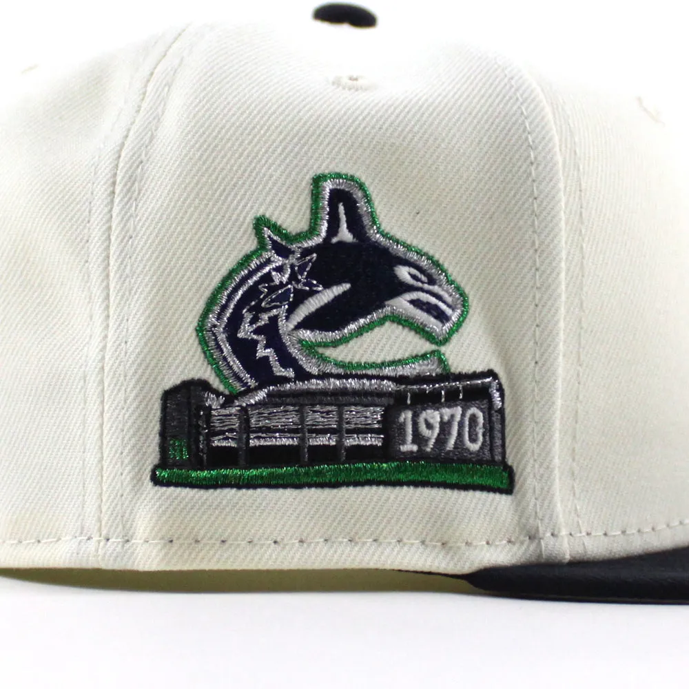 Vancouver Canucks 1970 Stadium Patch New Era 59Fifty Fitted Hat (Chrome White Navy Gray Under brim)