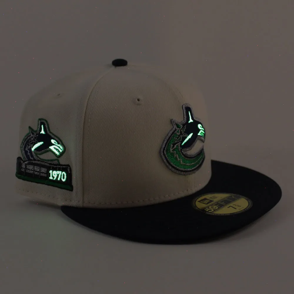 Vancouver Canucks 1970 Stadium Patch New Era 59Fifty Fitted Hat (Chrome White Navy Gray Under brim)
