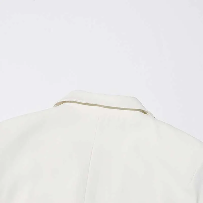White 2- piece Set Asymmetrical Blazer Pleated Skirts Set