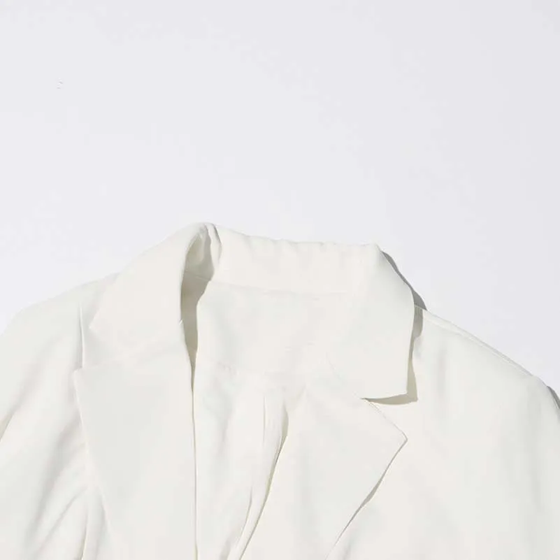 White 2- piece Set Asymmetrical Blazer Pleated Skirts Set