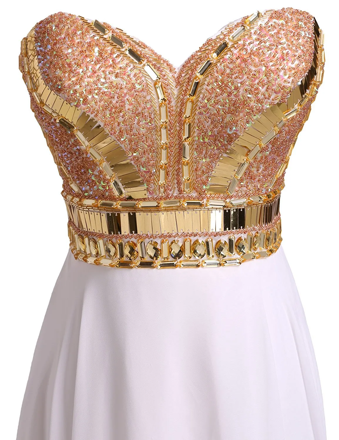White A Line Chiffon Beaded Prom Dress