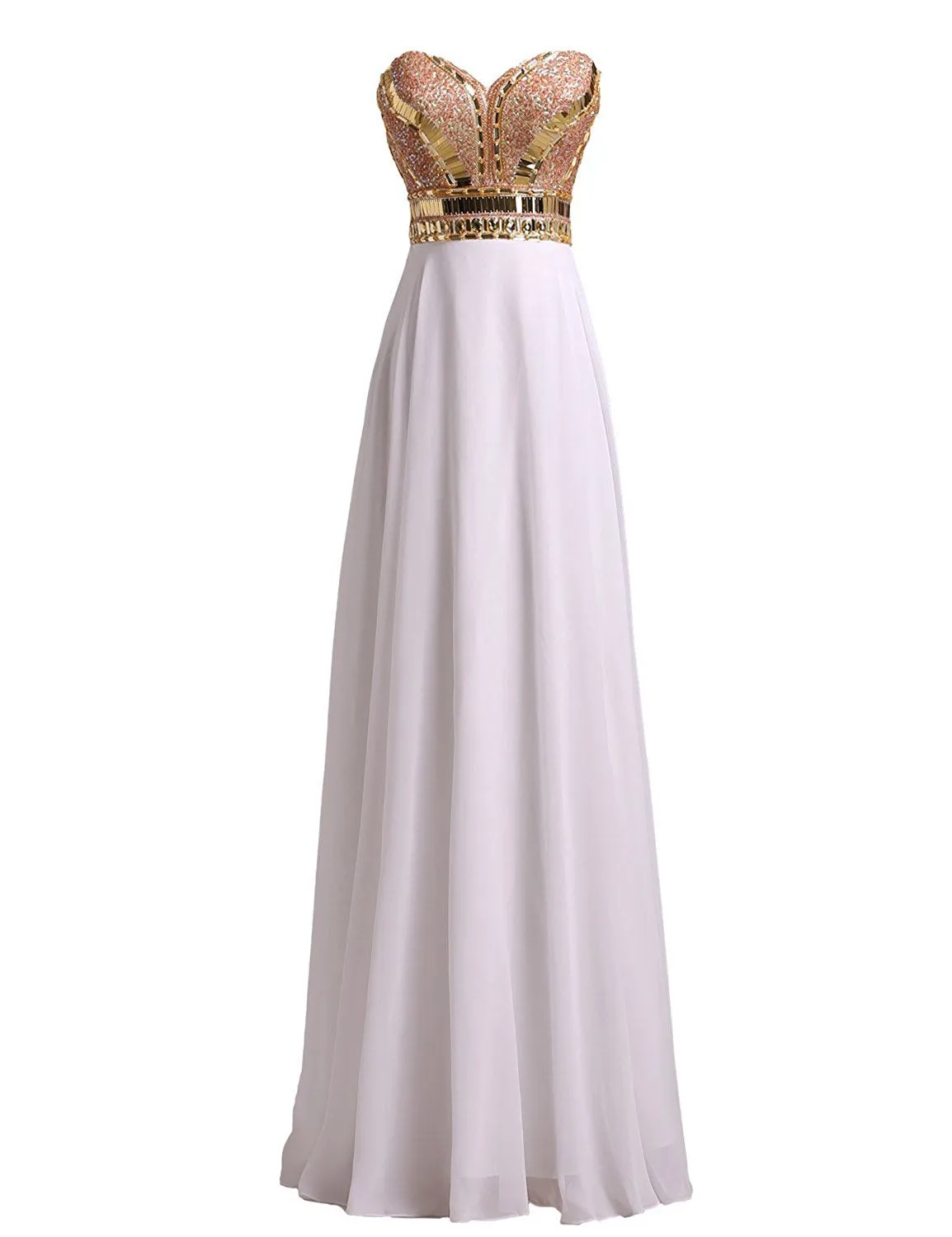 White A Line Chiffon Beaded Prom Dress