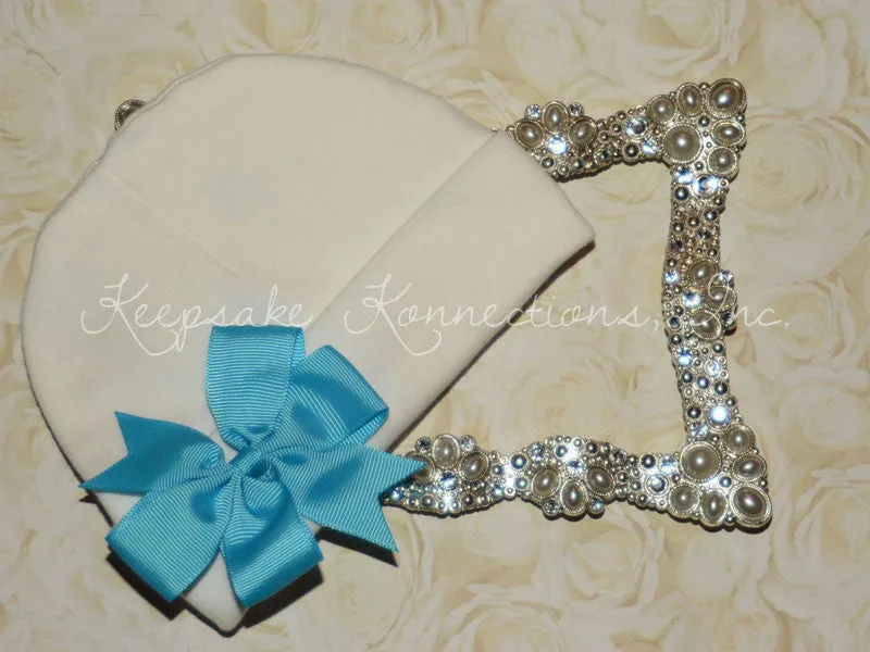White Beanie Hat with Pinwheel Bow