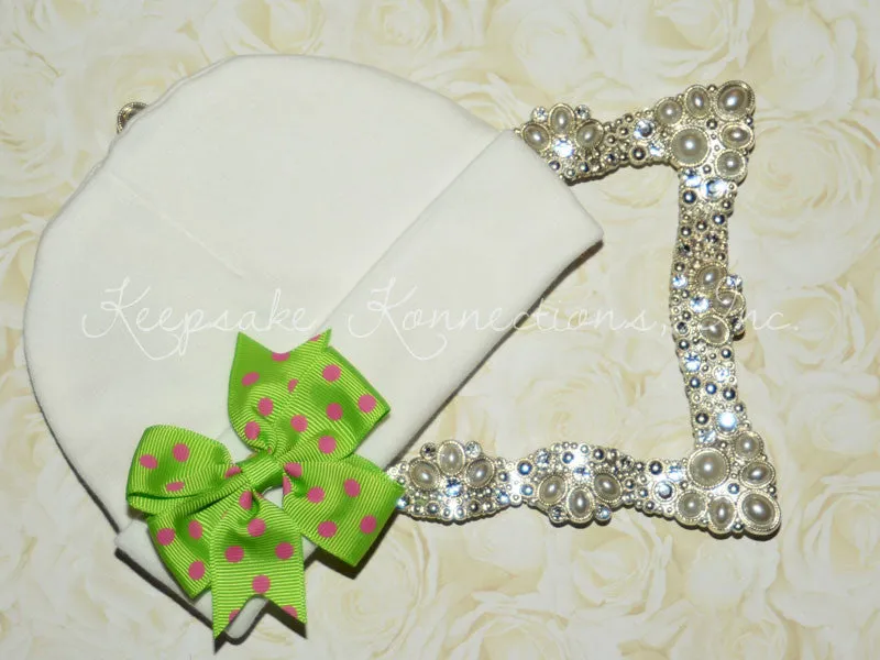 White Beanie Hat with Pinwheel Bow