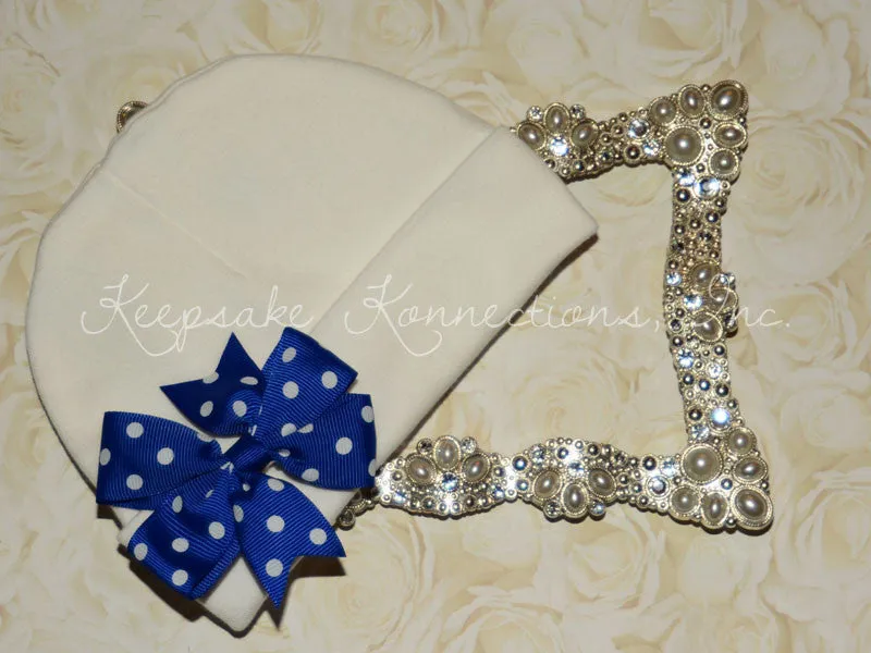 White Beanie Hat with Pinwheel Bow