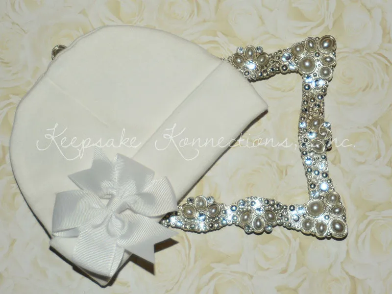 White Beanie Hat with Pinwheel Bow