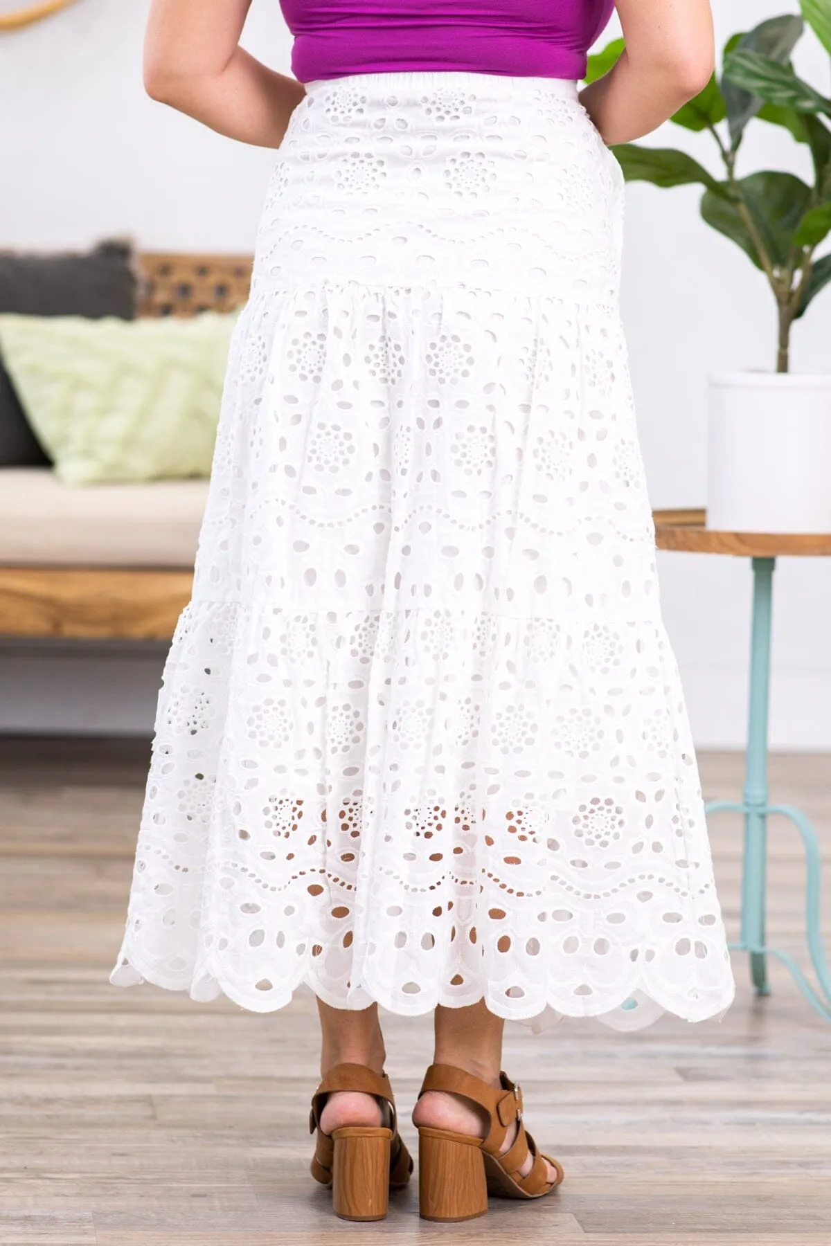 White Floral Laser Cut Maxi Skirt