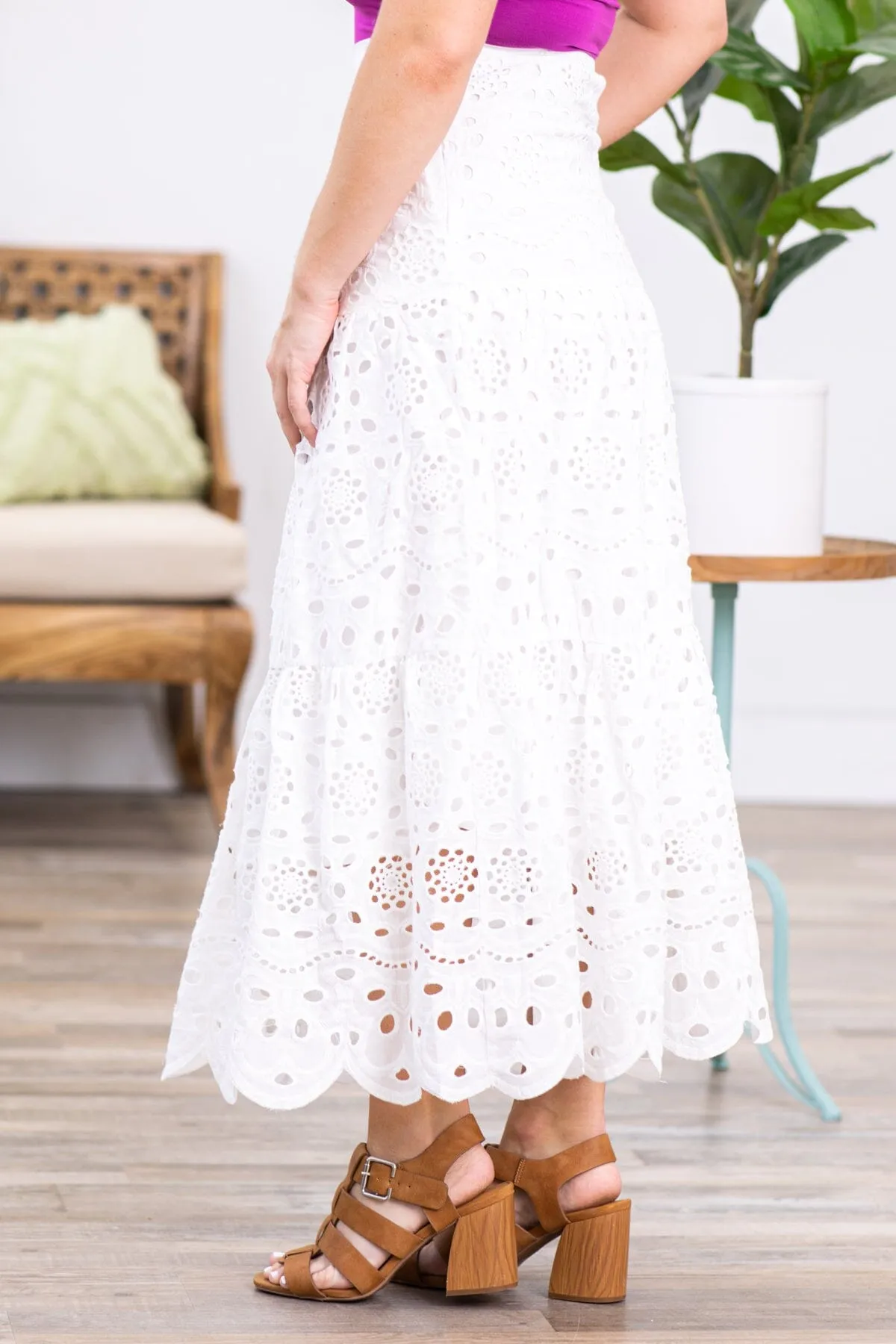 White Floral Laser Cut Maxi Skirt