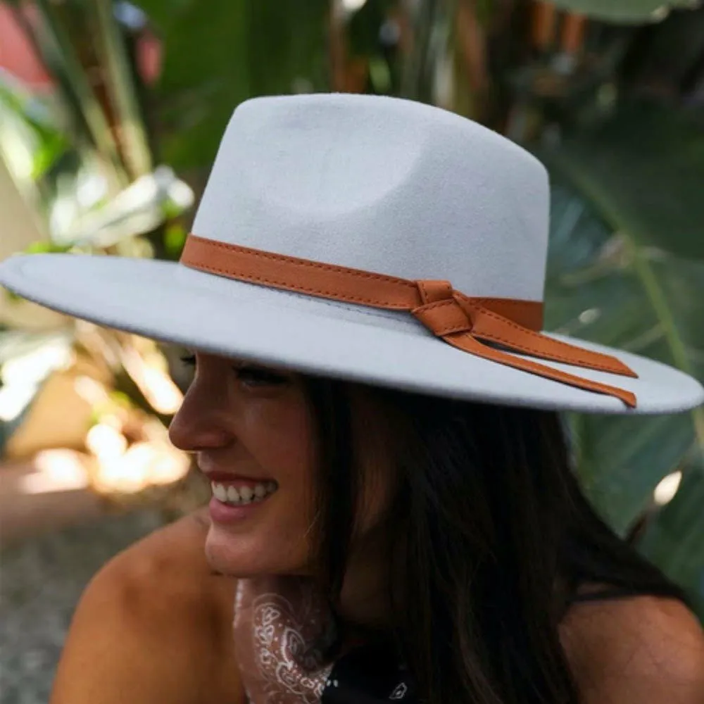 Wide Brim Bolero Hat with Leather Ribbon