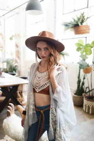 Wide Brim Bolero Hat with Leather Ribbon