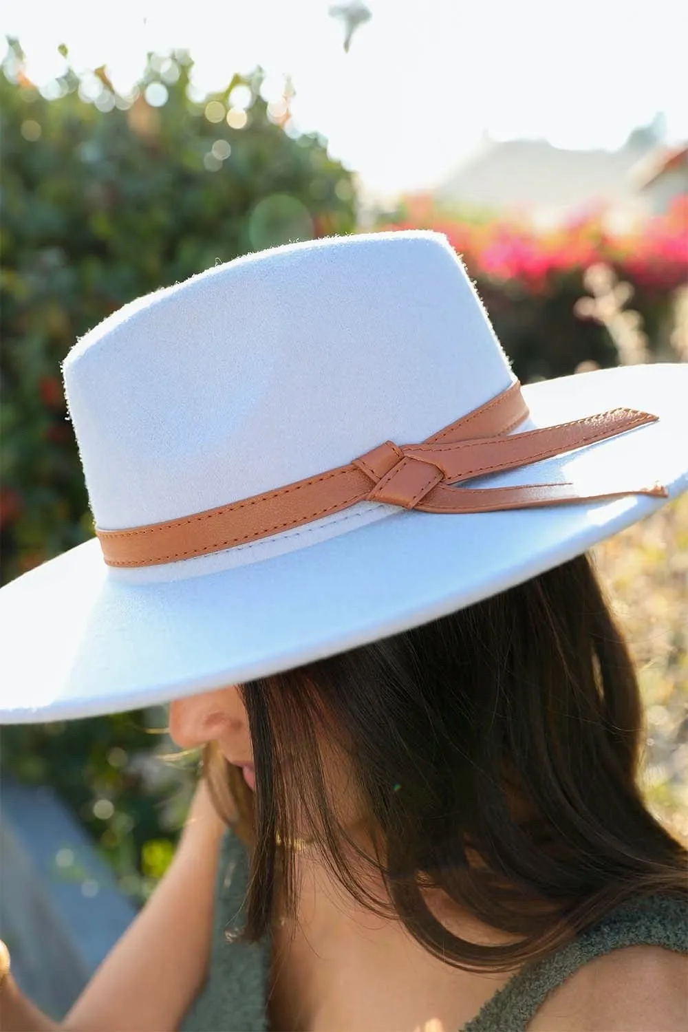 Wide Brim Bolero Hat with Leather Ribbon