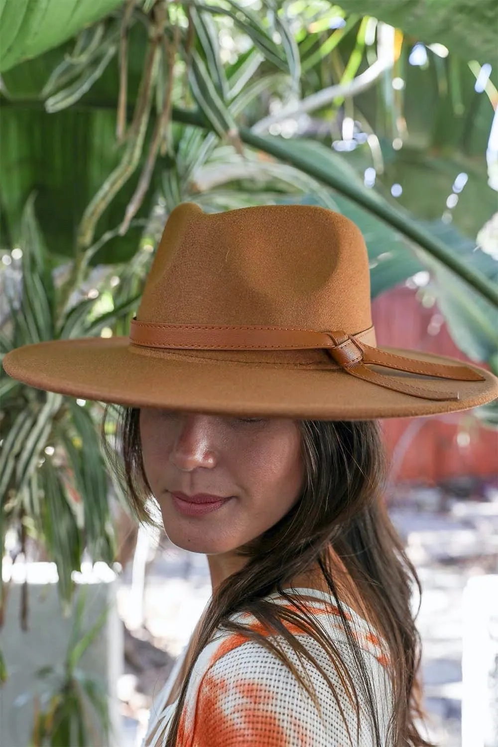 Wide Brim Bolero Hat with Leather Ribbon
