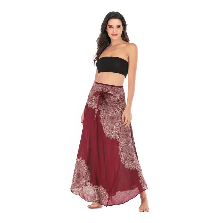 Women Rayon Skirt - African Flower Pleated Halter Skirt Beach Vacation Skirt
