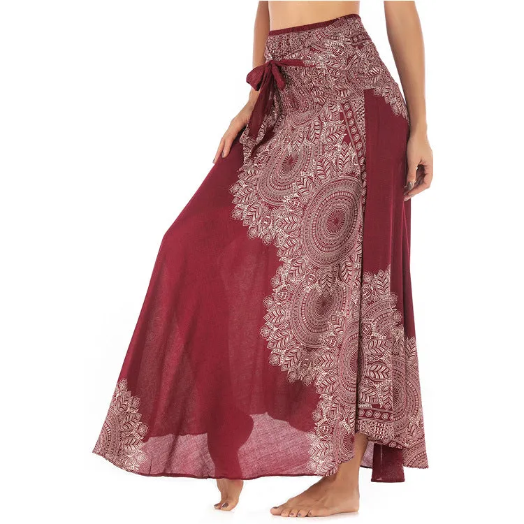 Women Rayon Skirt - African Flower Pleated Halter Skirt Beach Vacation Skirt