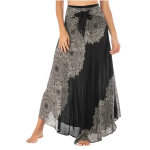 Women Rayon Skirt - African Flower Pleated Halter Skirt Beach Vacation Skirt