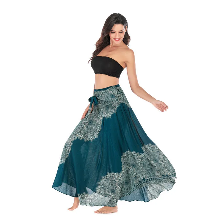 Women Rayon Skirt - African Flower Pleated Halter Skirt Beach Vacation Skirt