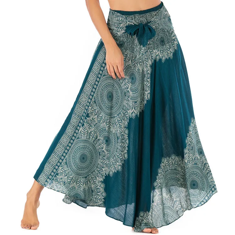 Women Rayon Skirt - African Flower Pleated Halter Skirt Beach Vacation Skirt