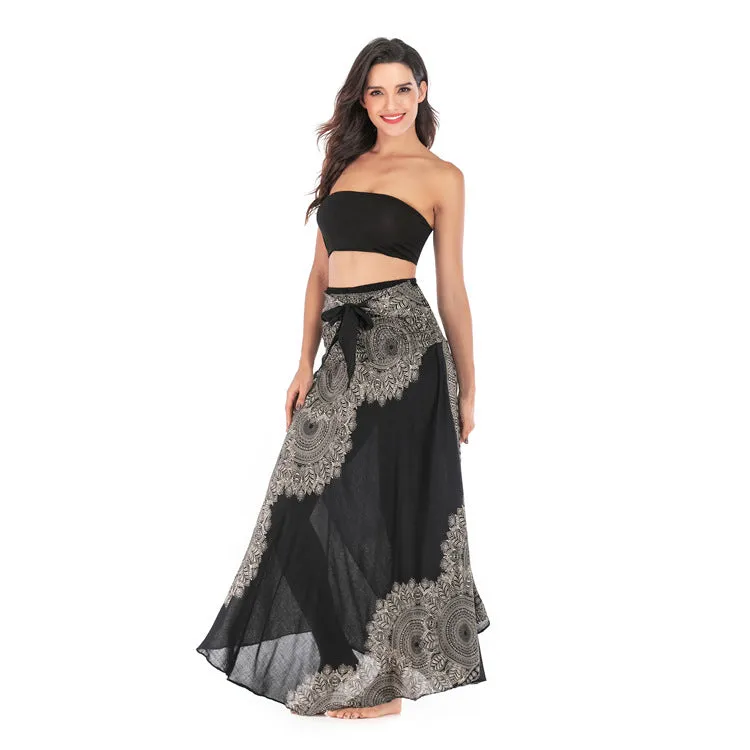 Women Rayon Skirt - African Flower Pleated Halter Skirt Beach Vacation Skirt