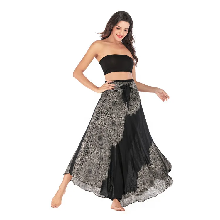 Women Rayon Skirt - African Flower Pleated Halter Skirt Beach Vacation Skirt