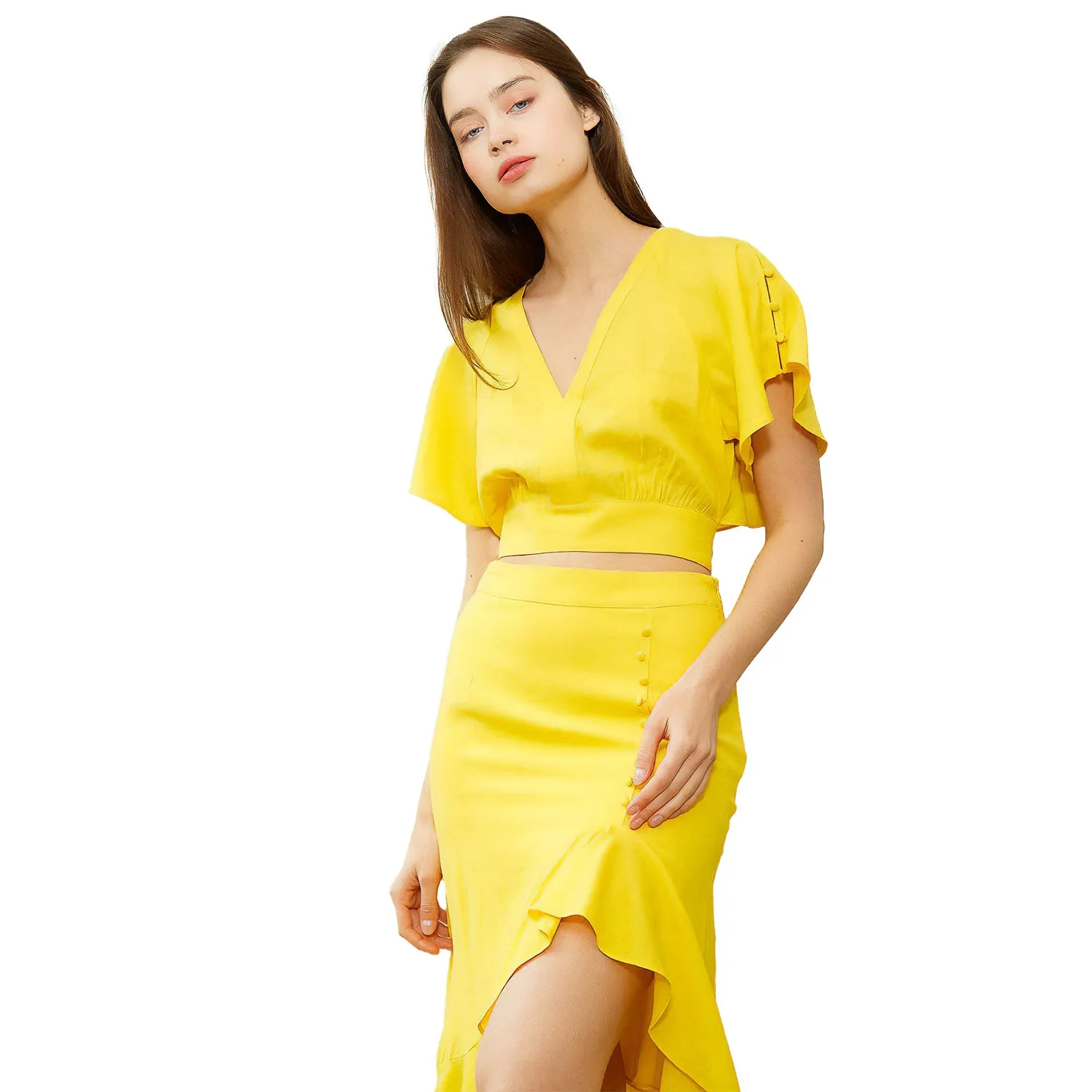 Women's Asymmetrical Hem Button Front Skirt