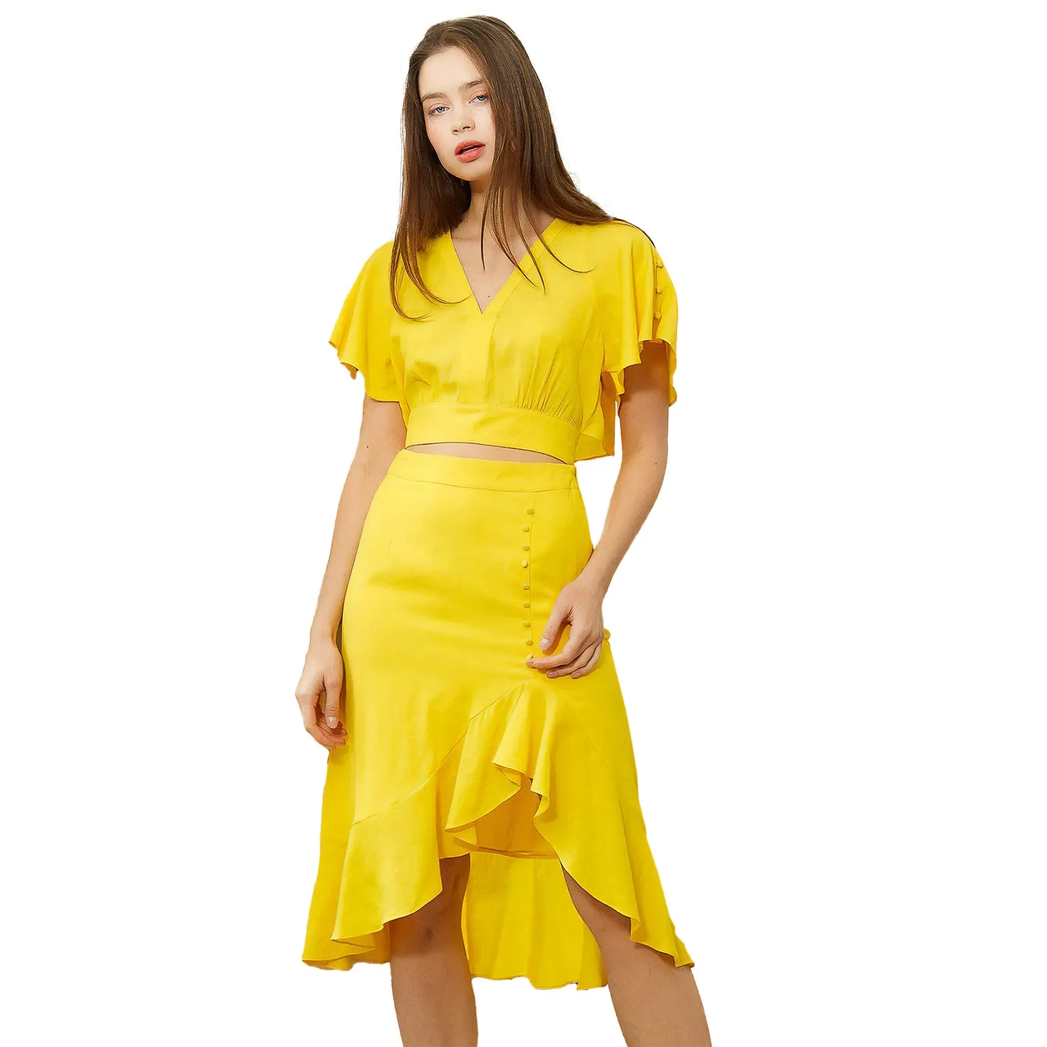 Women's Asymmetrical Hem Button Front Skirt