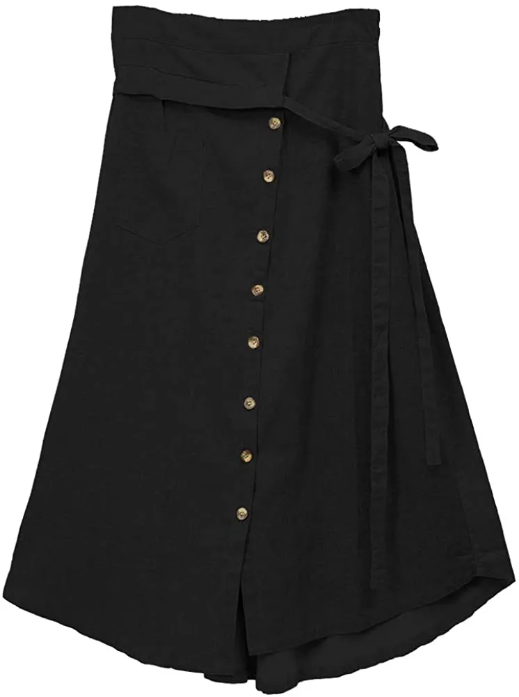 Womens Linen Button Front Maxi Skirts with Pockets Overalls Skirt