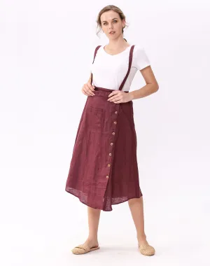 Womens Linen Button Front Maxi Skirts with Pockets Overalls Skirt