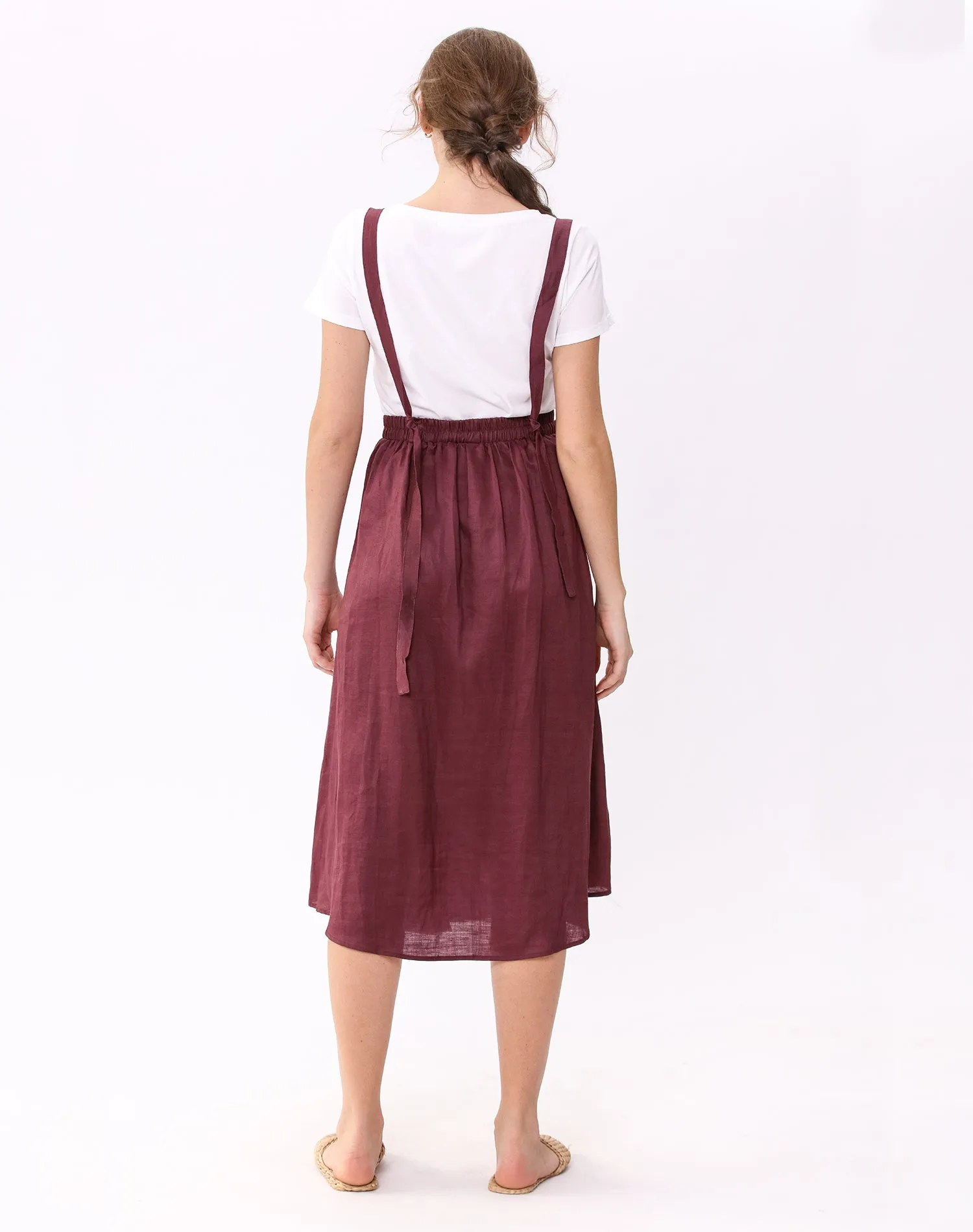 Womens Linen Button Front Maxi Skirts with Pockets Overalls Skirt