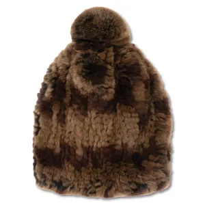 Women's Rabbit Fur Beanie Hat With Pom Pom