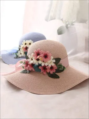 Women's Wide Brim Straw Hat with Flower Sash