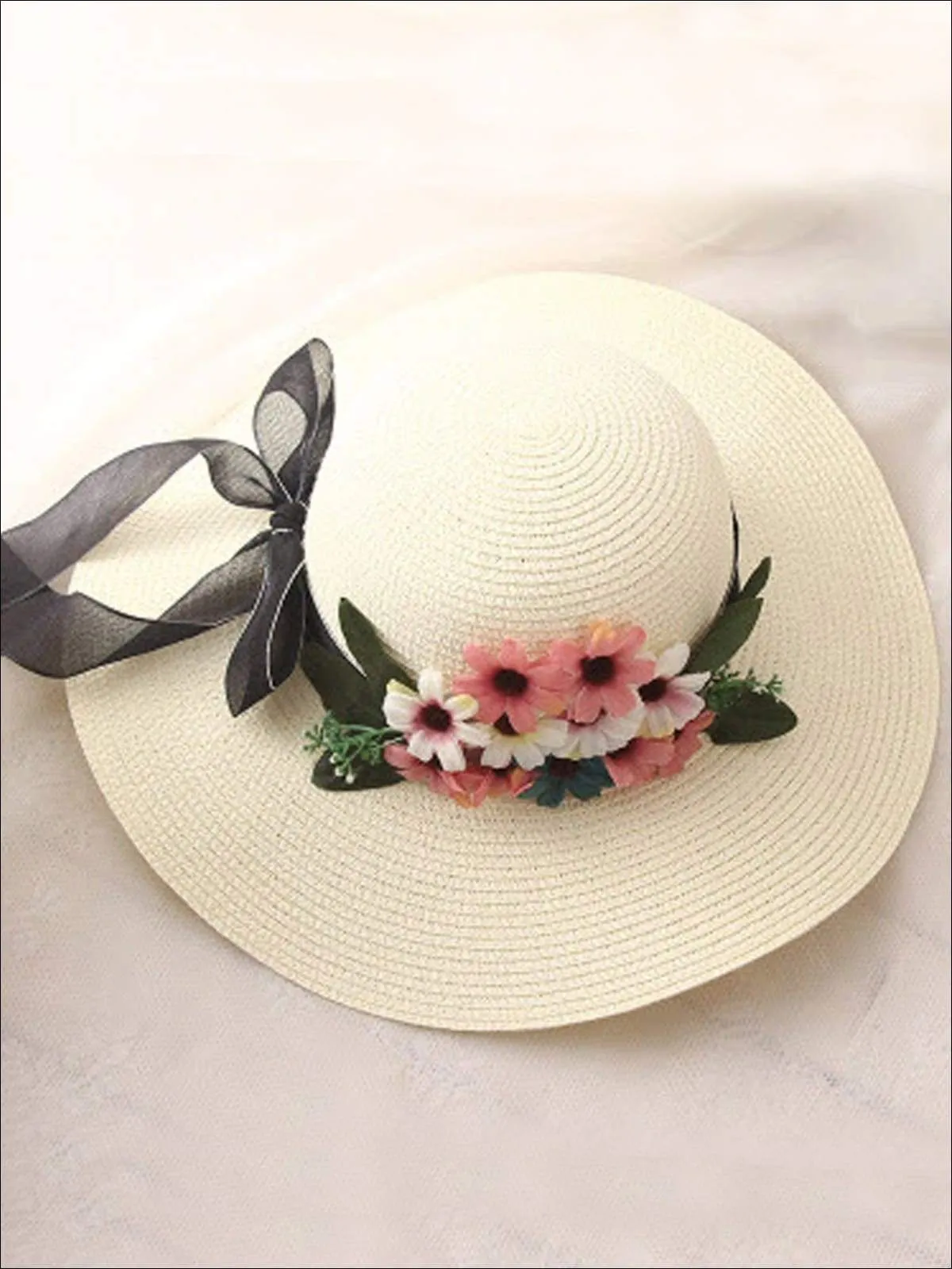 Women's Wide Brim Straw Hat with Flower Sash