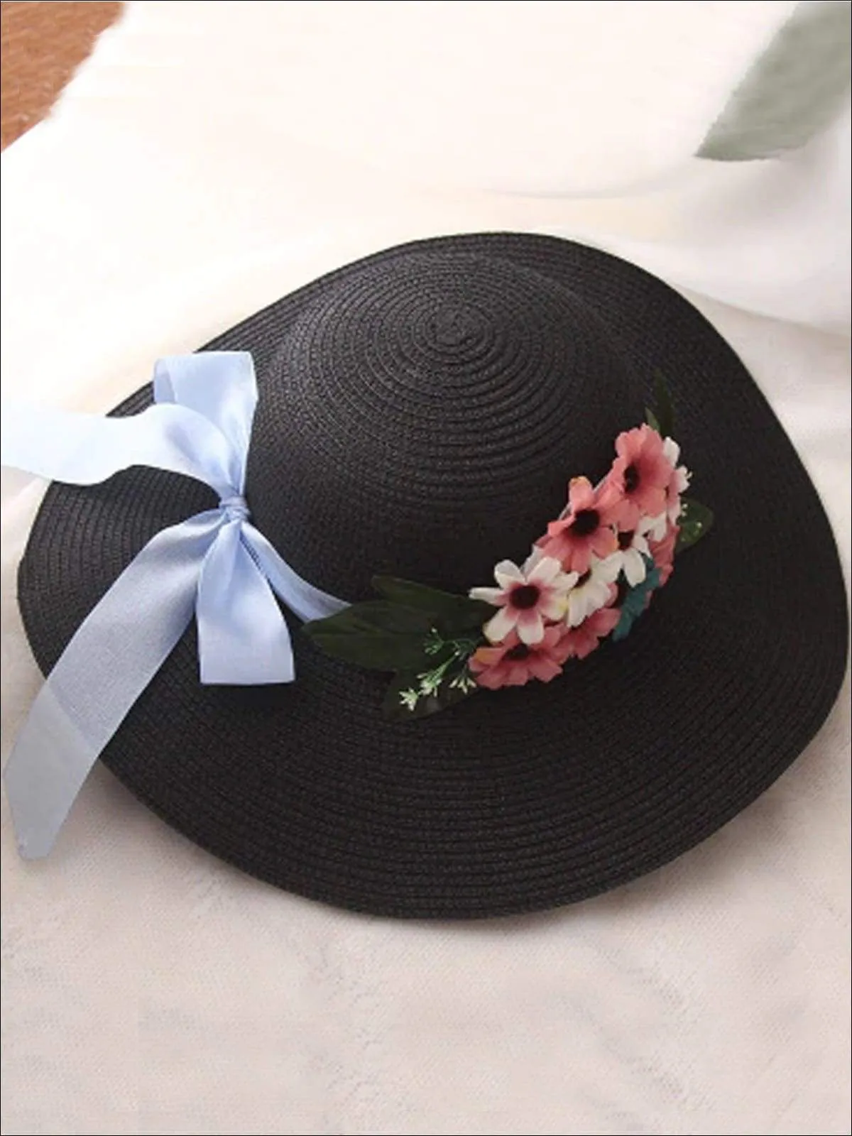 Women's Wide Brim Straw Hat with Flower Sash