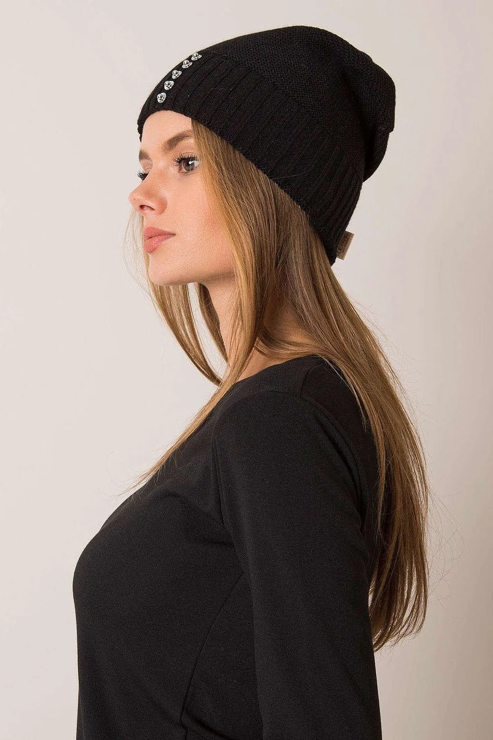 Women's winter hat with a smooth texture