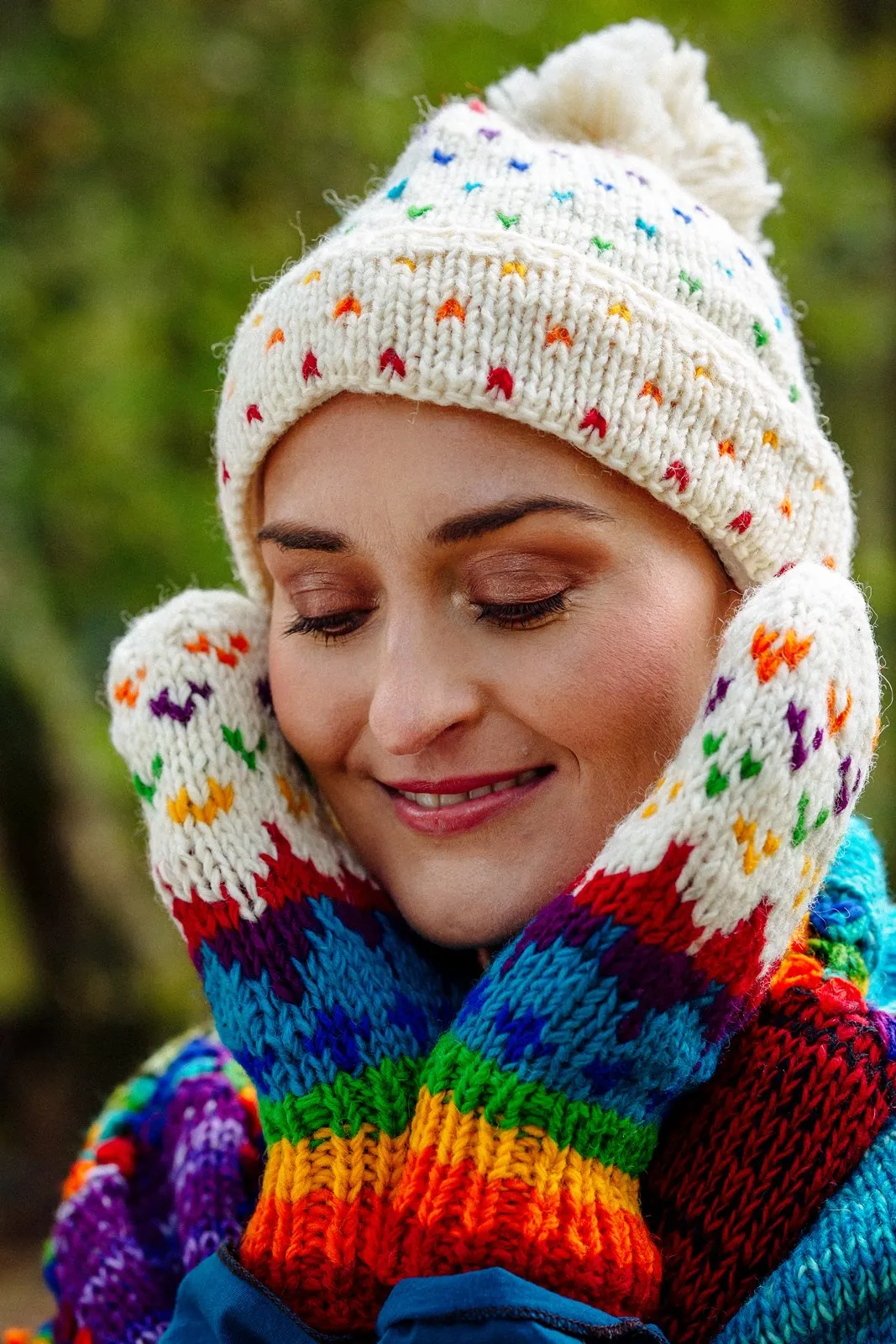 Wool Rainbow Fleck Bobble Hat