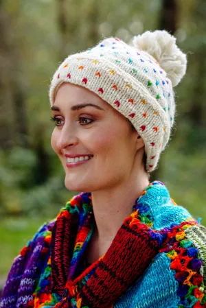 Wool Rainbow Fleck Bobble Hat