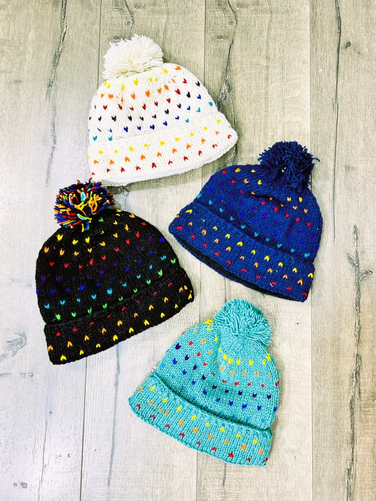 Wool Rainbow Fleck Bobble Hat