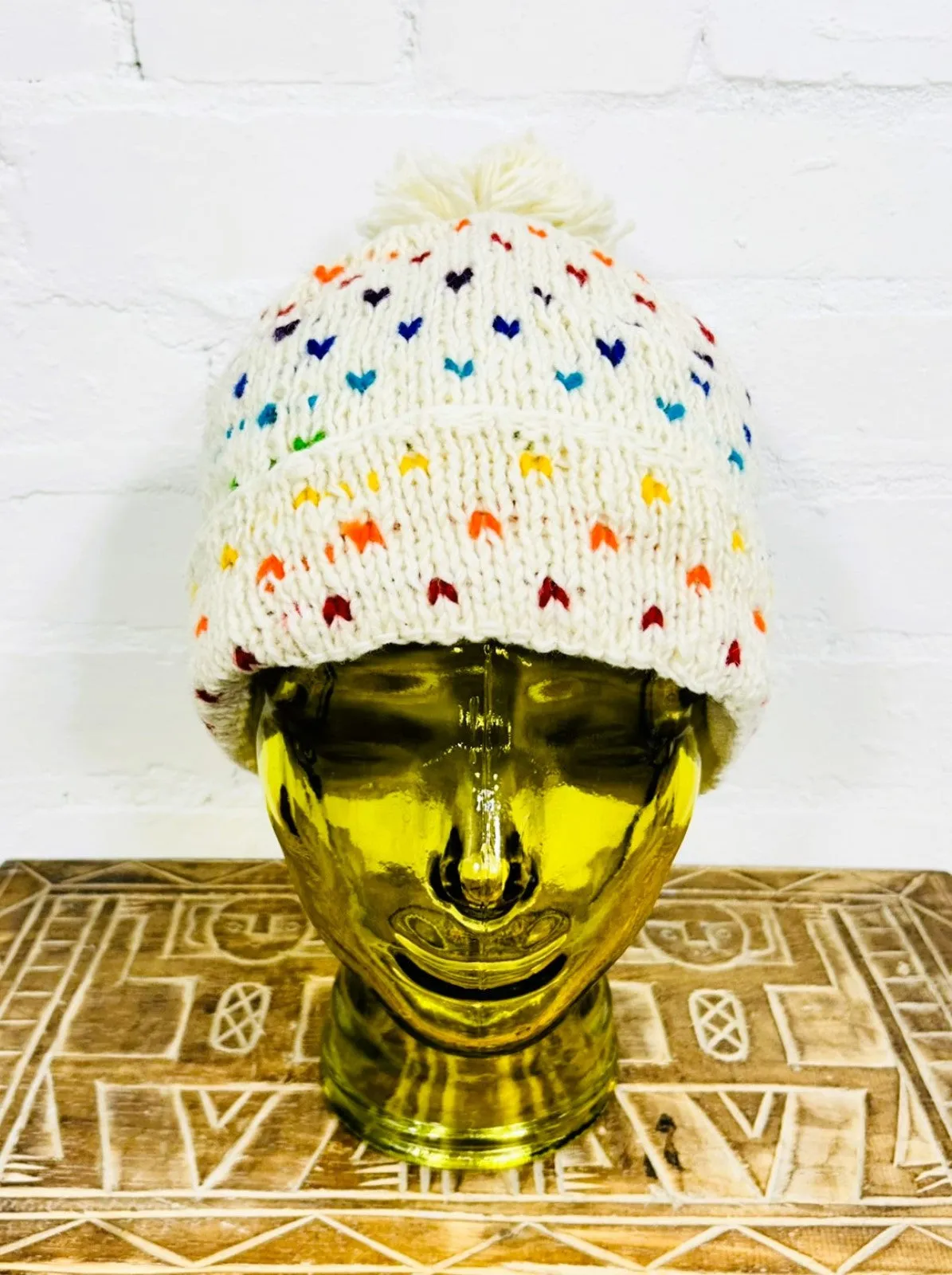 Wool Rainbow Fleck Bobble Hat