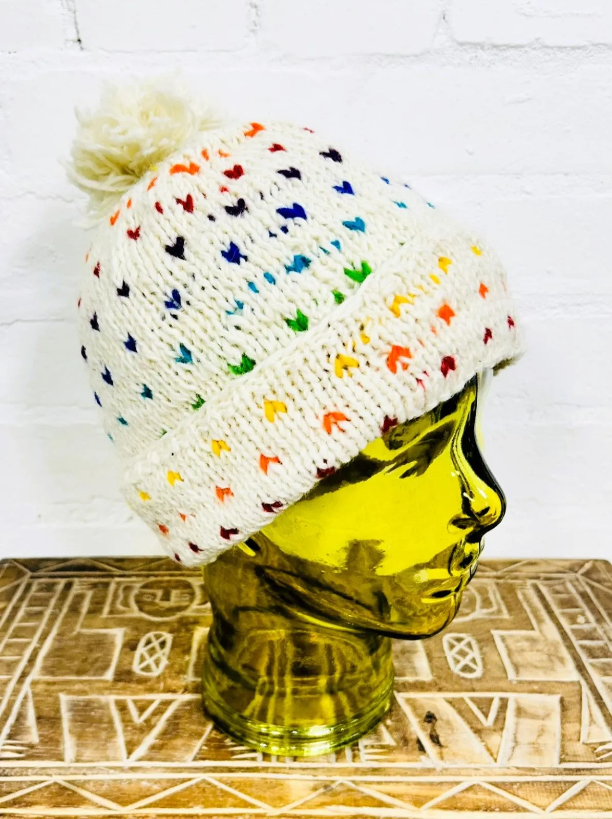 Wool Rainbow Fleck Bobble Hat