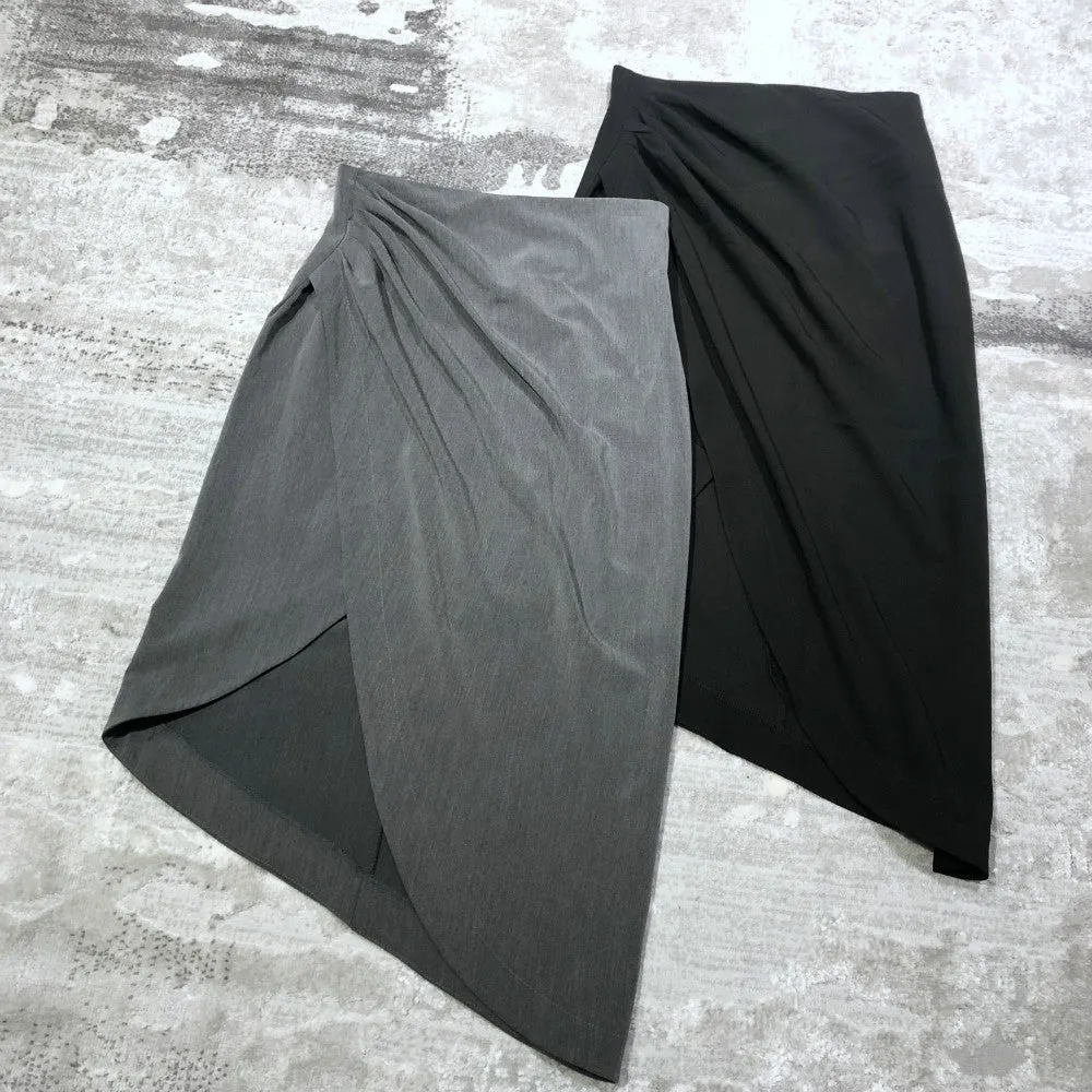 Wrapped Pleated Asymmetrical Split skirt