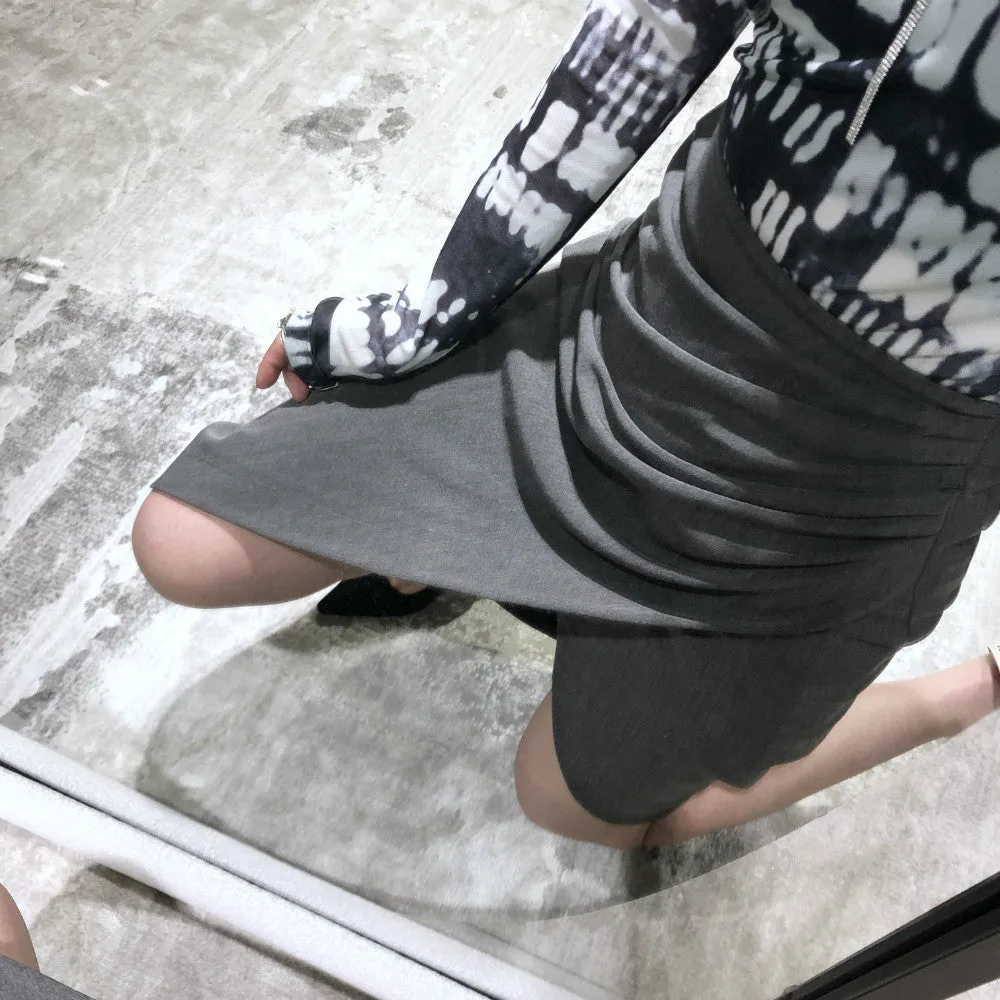Wrapped Pleated Asymmetrical Split skirt