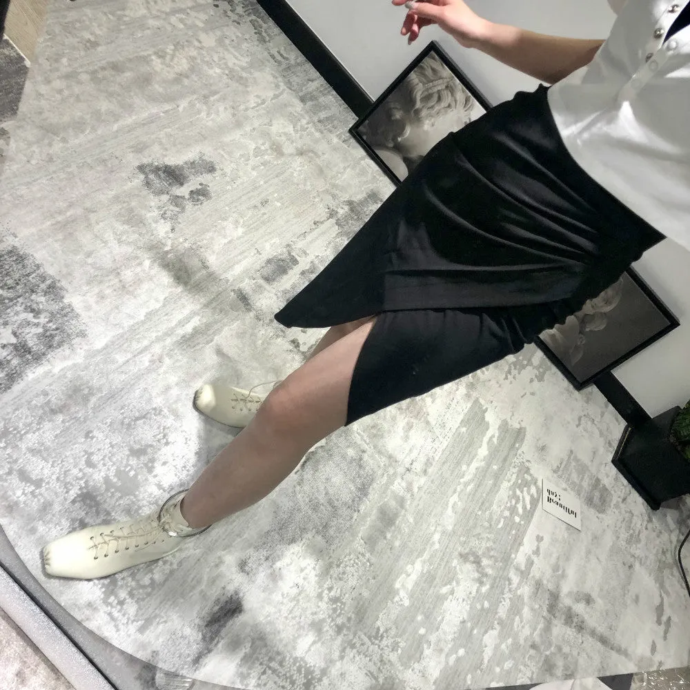Wrapped Pleated Asymmetrical Split skirt