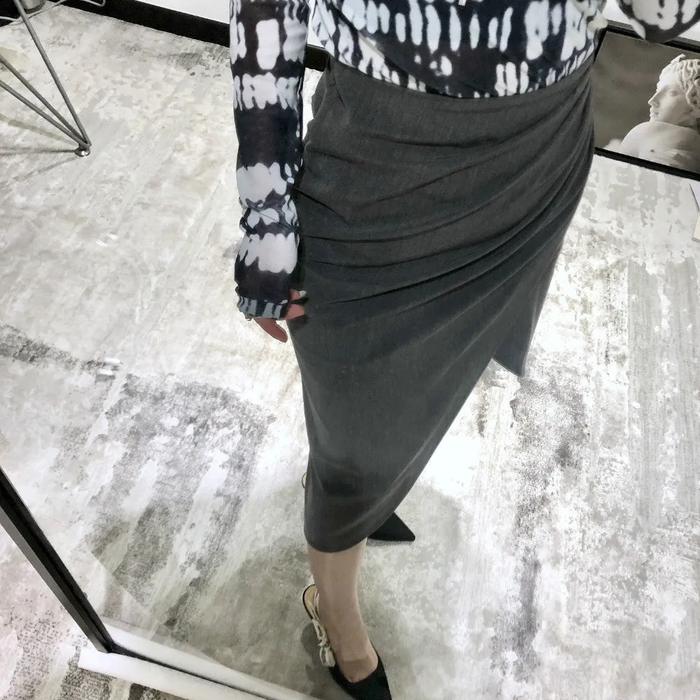 Wrapped Pleated Asymmetrical Split skirt