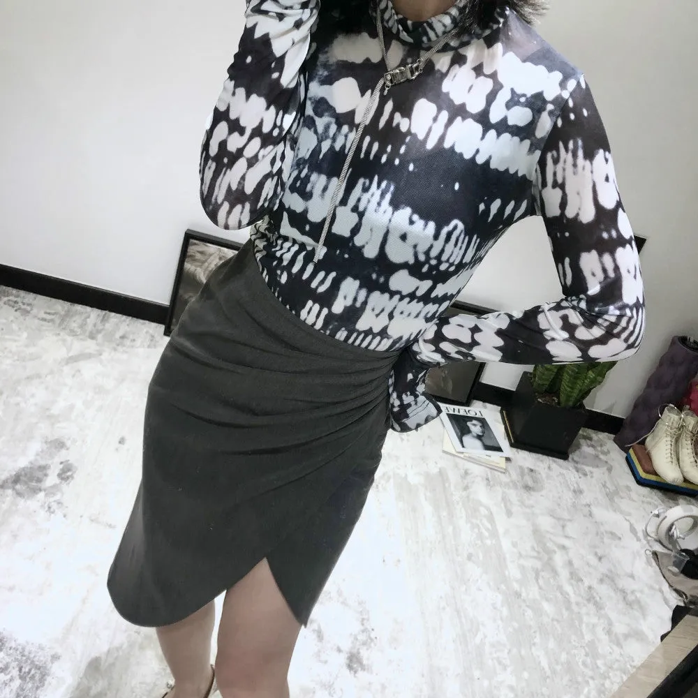 Wrapped Pleated Asymmetrical Split skirt