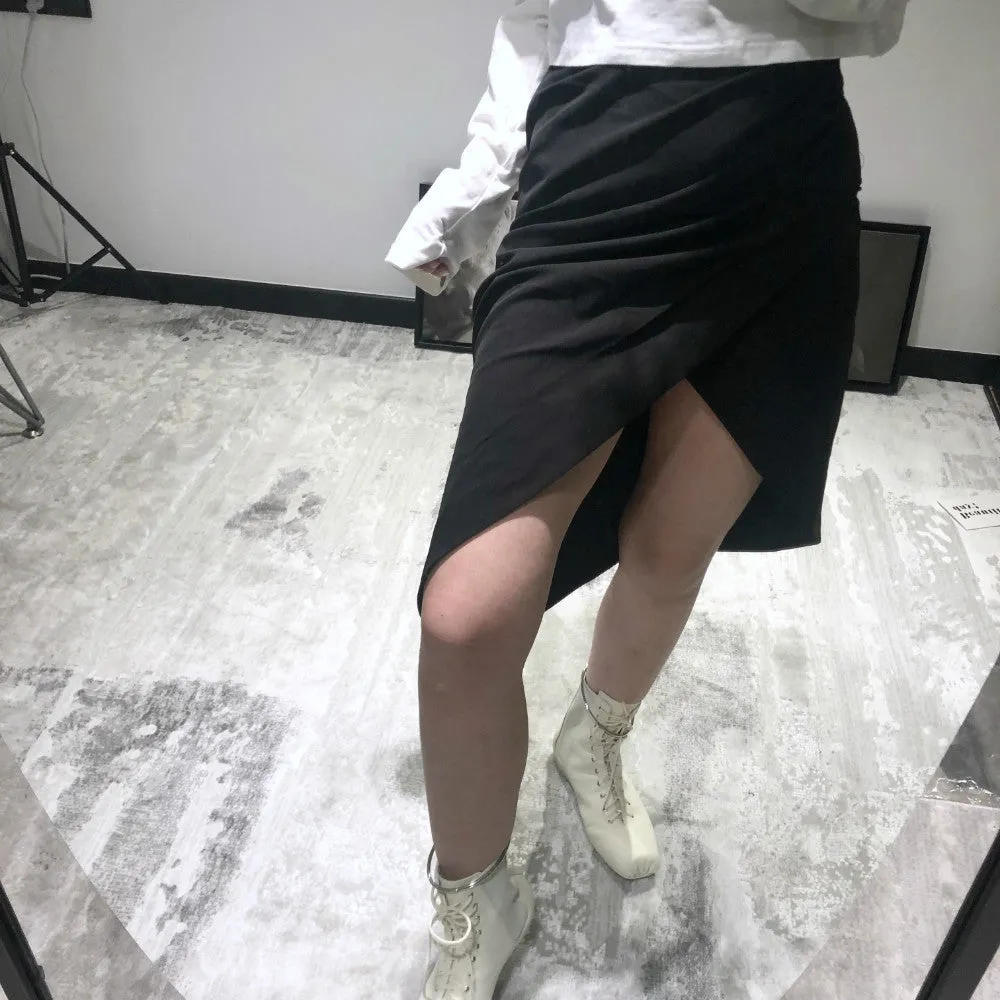 Wrapped Pleated Asymmetrical Split skirt