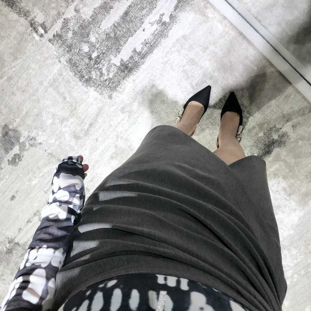 Wrapped Pleated Asymmetrical Split skirt