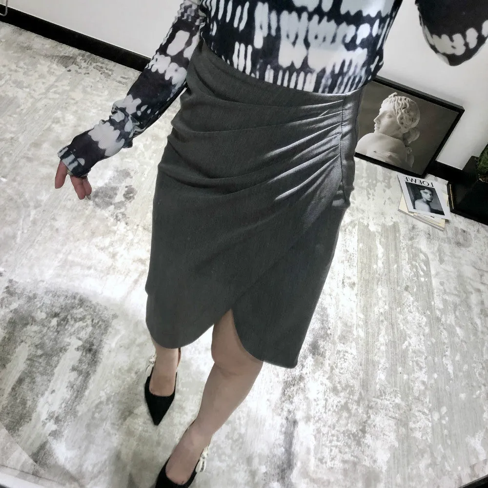 Wrapped Pleated Asymmetrical Split skirt