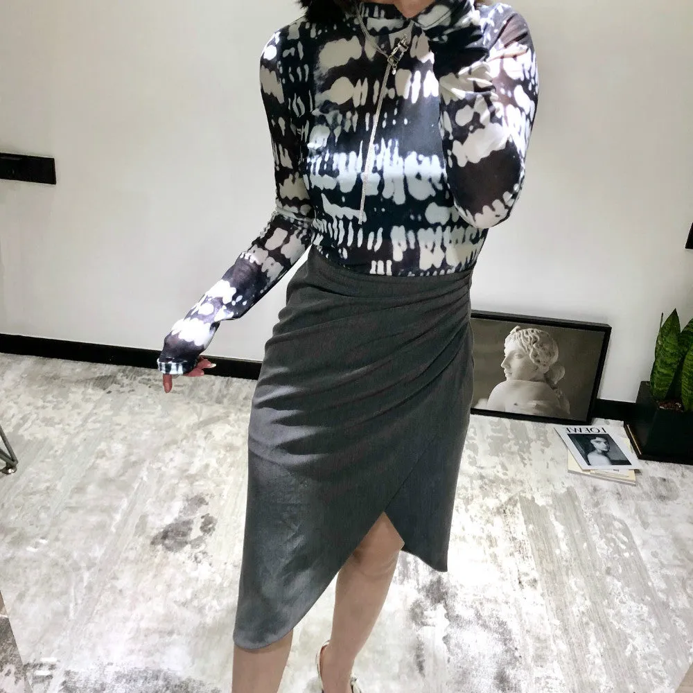 Wrapped Pleated Asymmetrical Split skirt