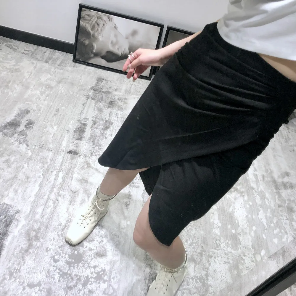 Wrapped Pleated Asymmetrical Split skirt