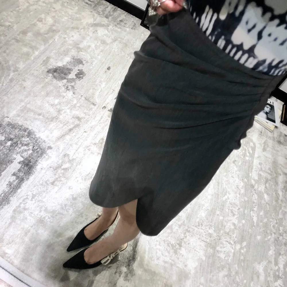 Wrapped Pleated Asymmetrical Split skirt